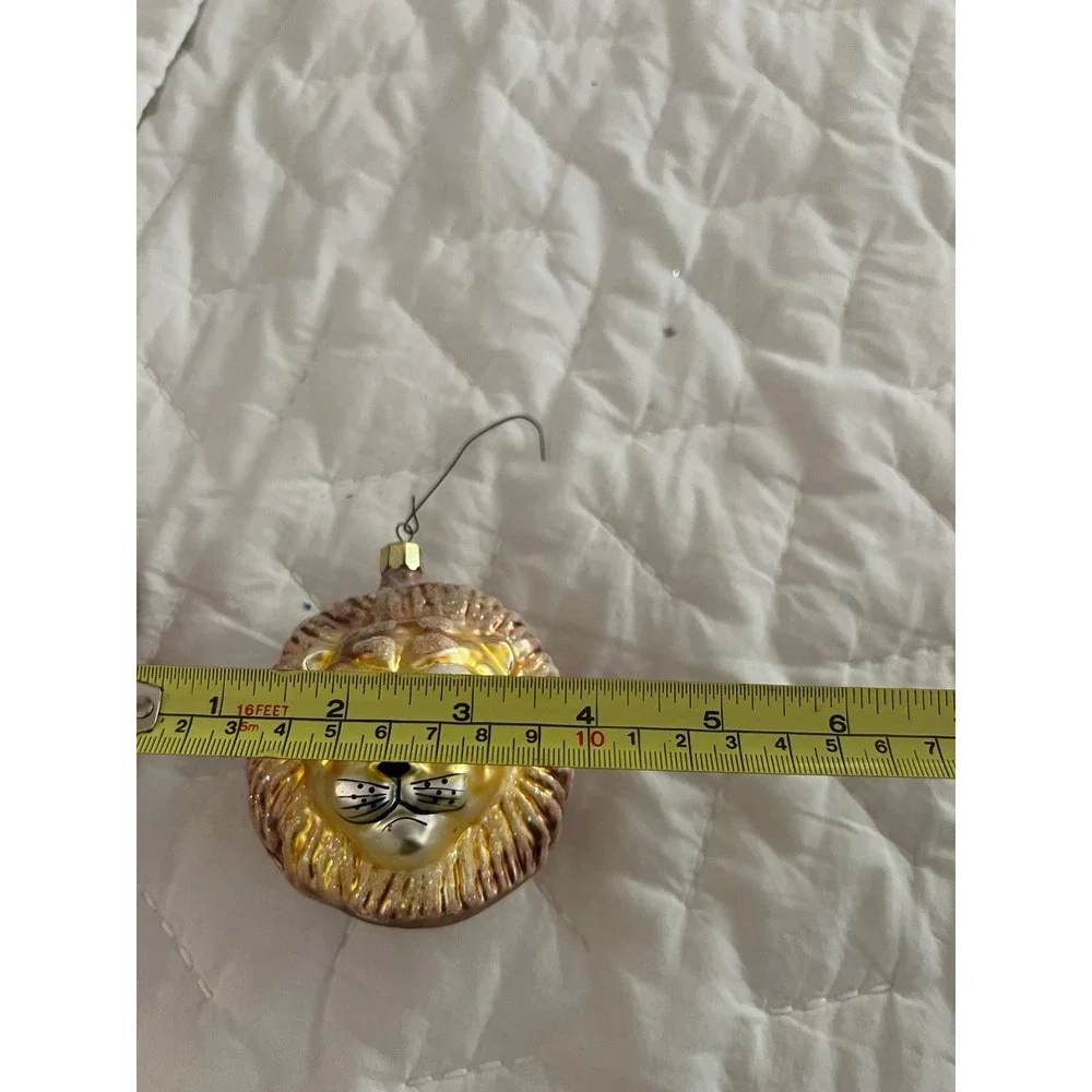 Christopher Radko Lion Glass Christmas Ornament Gold Glitter Mane Animal Head
